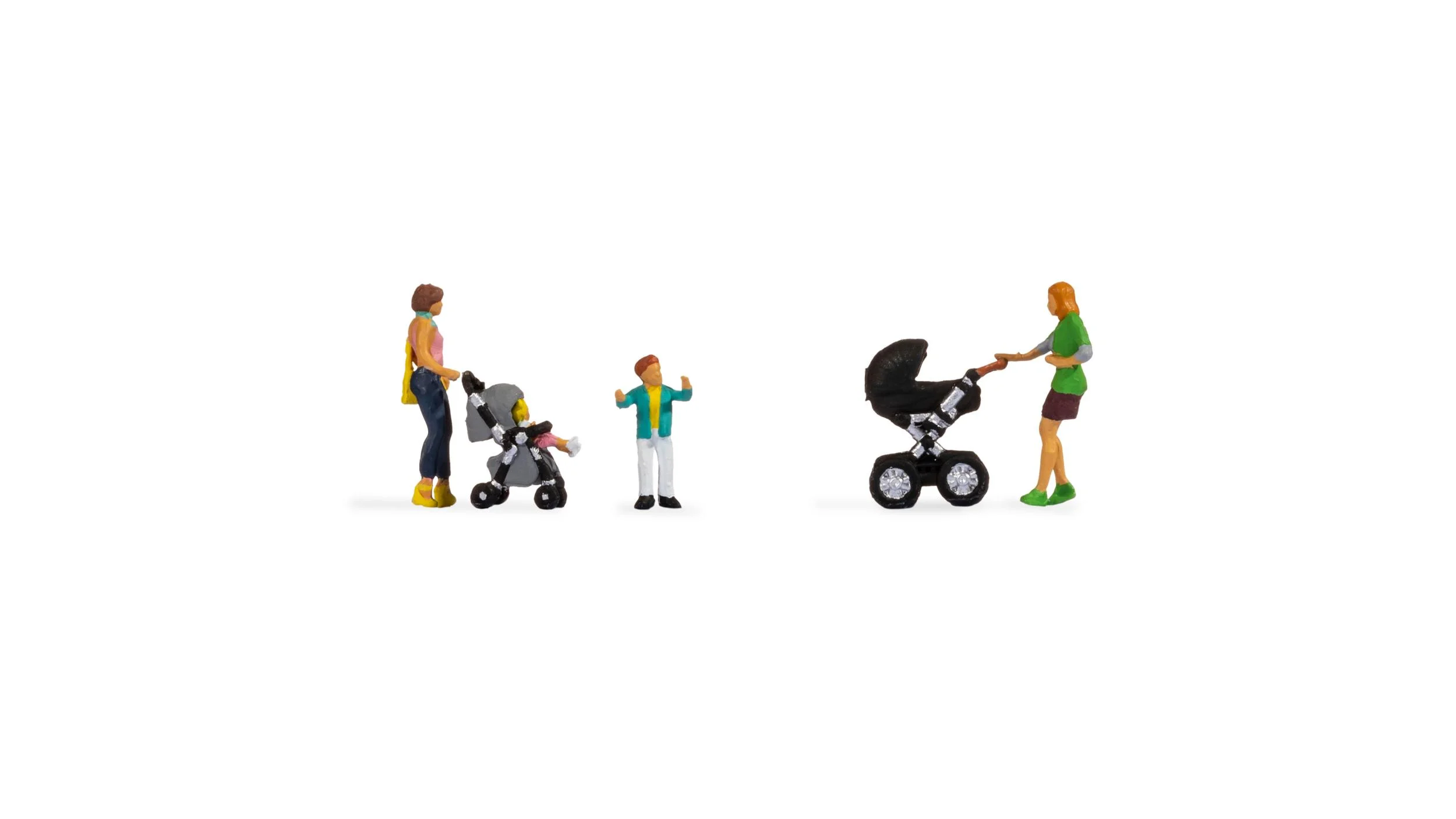 Mütter mit Kindern, 4 Figuren, 2 Kinderwagen