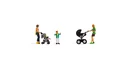 Mütter mit Kindern, 4 Figuren, 2 Kinderwagen
