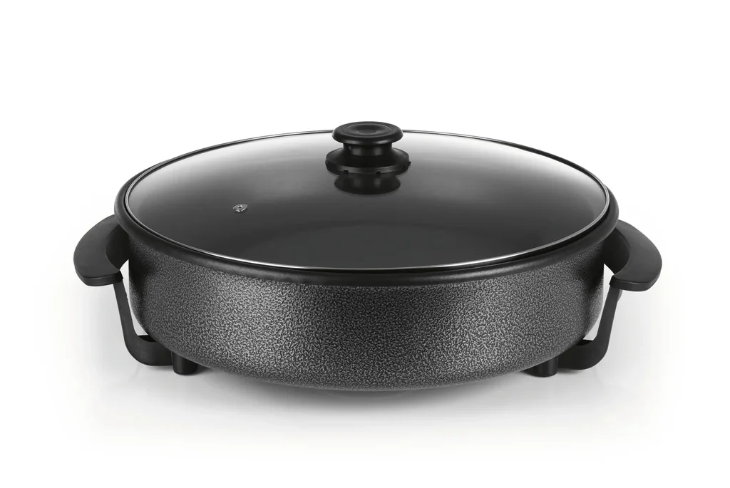 Pizza-Pfanne mit Deckel, elektrisch, Schwarz, 17,5 x 45 x 41 cm, 1500 Watt