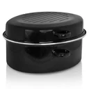 Emaille Gansbräter mit Chromrand und Tropfdeckel Schwarz, 10 Liter