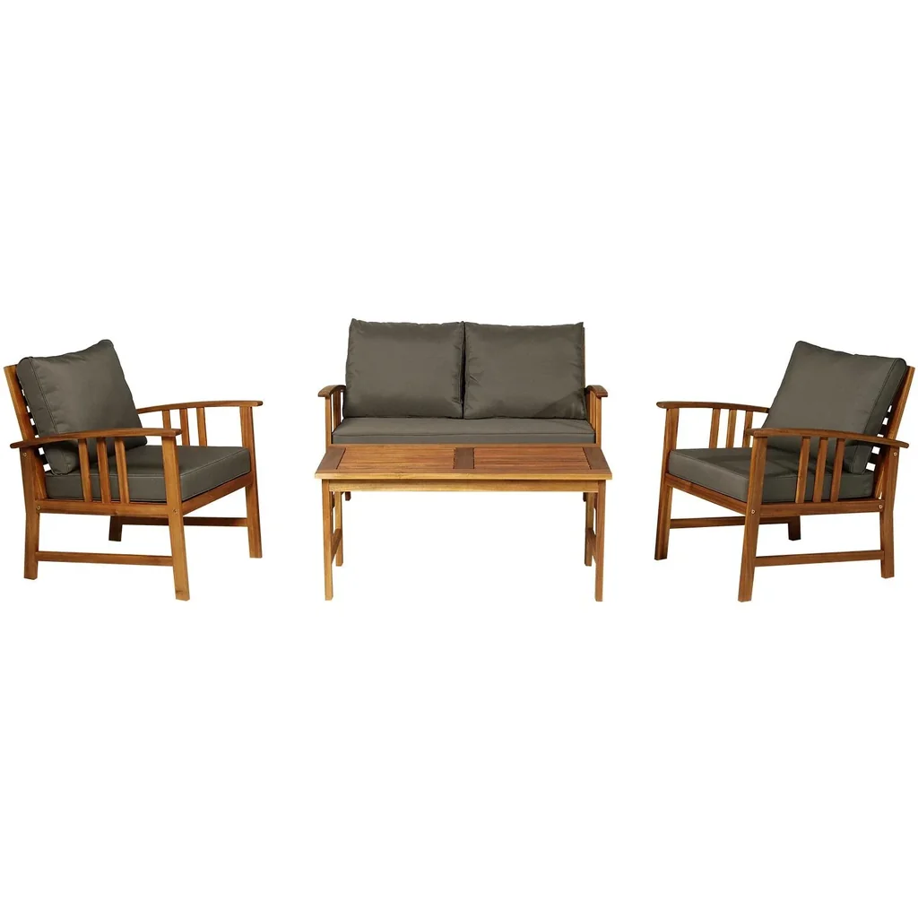4er-Set Gartenmöbel Holz Sitzgruppe Garnitur Lounge mit Kissen Tisch Sessel Braun 3 4 Personen