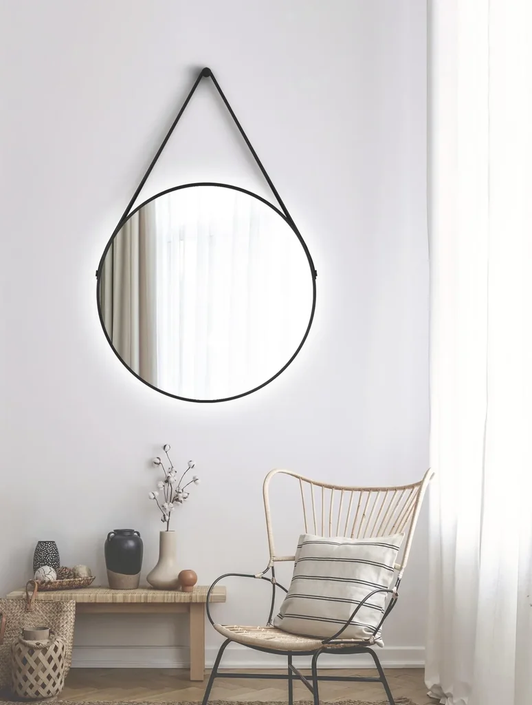 Dekorativer runder Wandspiegel mit indirekter LED Beleuchtung in gold matt Ø 80 cm