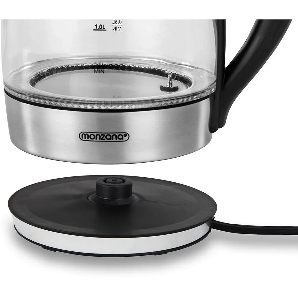 Wasserkocher Glas/Edelstahl mit LED-Farbwechsel 1,8l schwarz-silber