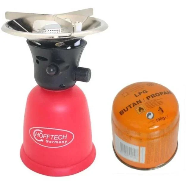 Campingkocher mit Piezo-Zündung - 1000W - Brenndauer 3 bis 4,5 Stunden MIT extra Gaskanister