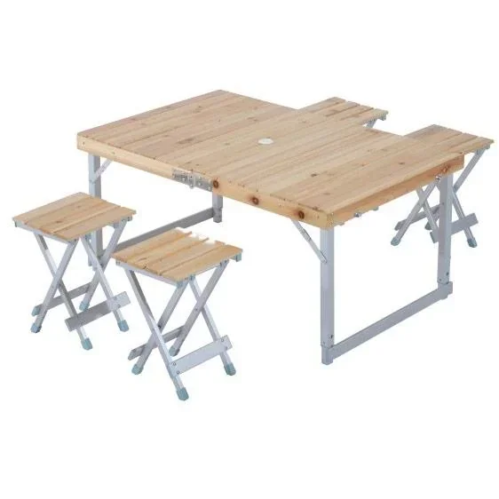 Holz 5tlg Campingtisch Set Picknick Koffertisch Alu