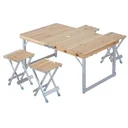 Holz 5tlg Campingtisch Set Picknick Koffertisch Alu