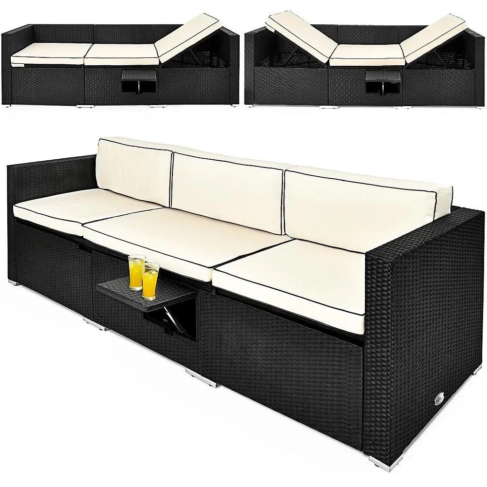 Korbsofa - Schwarz-Creme - 230x70x70cm