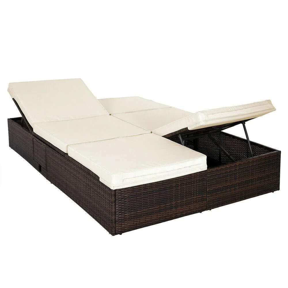 2-Personen-Liege XL Polyrotan braun - creme 193 x 160 x 33cm