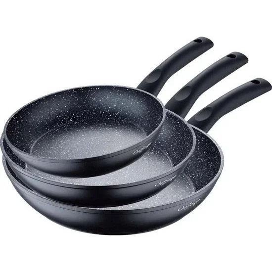 Cheffinger 3er Pfannenset - Marmorbeschichtung - Schwarz