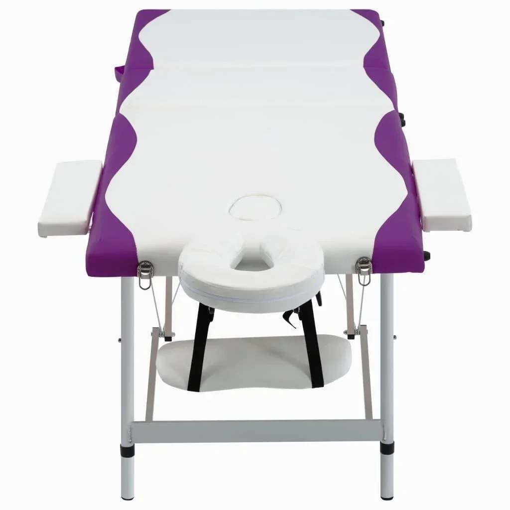 Klappbarer Massagetisch 3 Zonen Aluminium weiß und lila