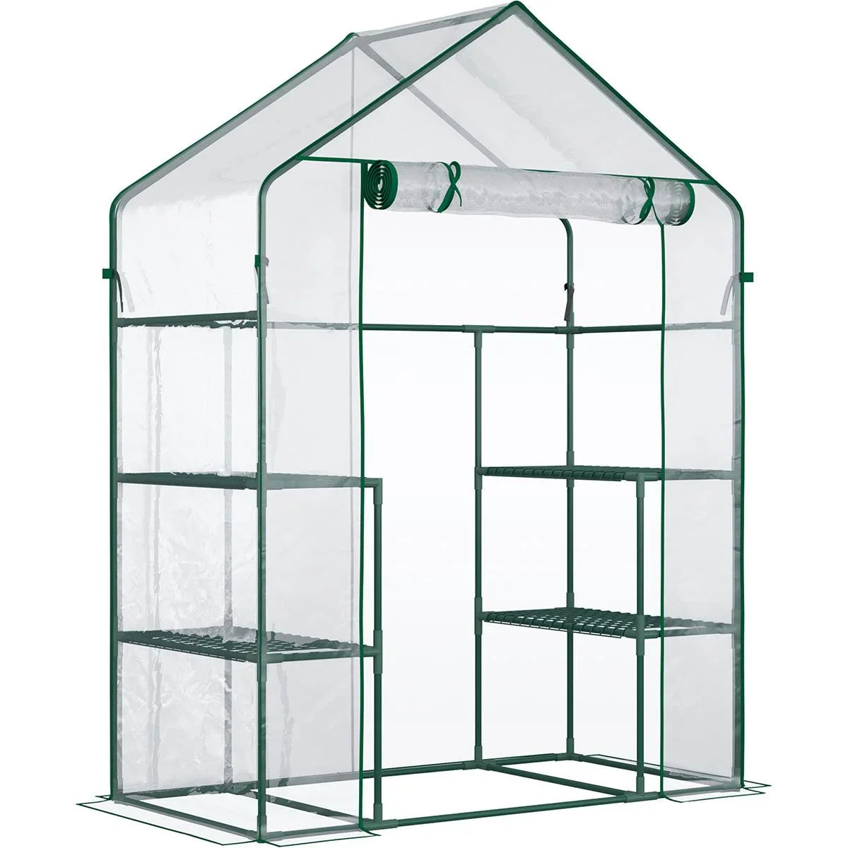 Foliengewächshaus begehbares Gartenhäuschen Tomatengewächshaus Treibhaus Frühbeet mit 6 Regalen Transparent Stahl PVC-Ku
