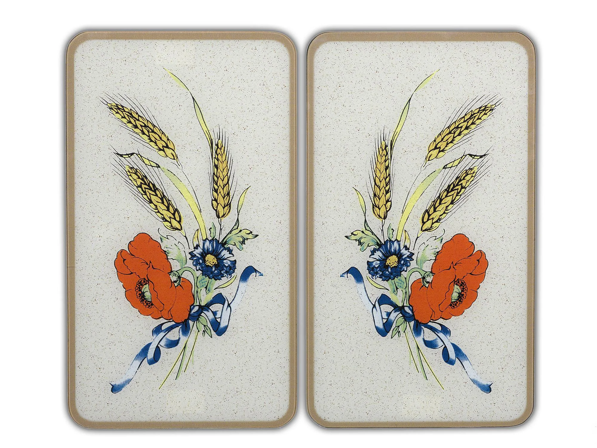 3 in 1 Herd-Abdeckplatten, Schneidbretter, Arbeitsplatten,Glas, Kornblumen-Design, je 52 x 30 cm, 2er-Set