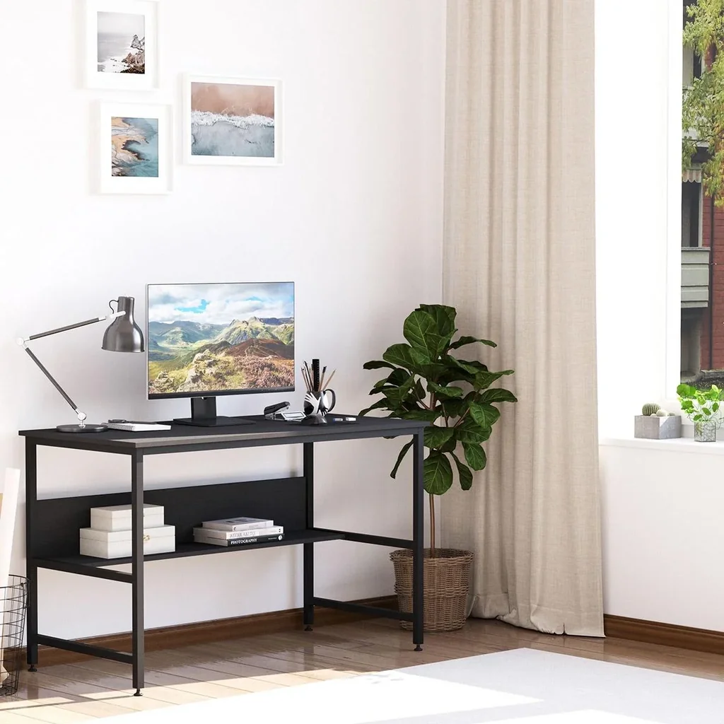 Schreibtisch für Arbeitszimmer Computertisch Bürotisch Heimbüro modernes Design Spanplatte Metall Schwarz 120 x 60 x 75