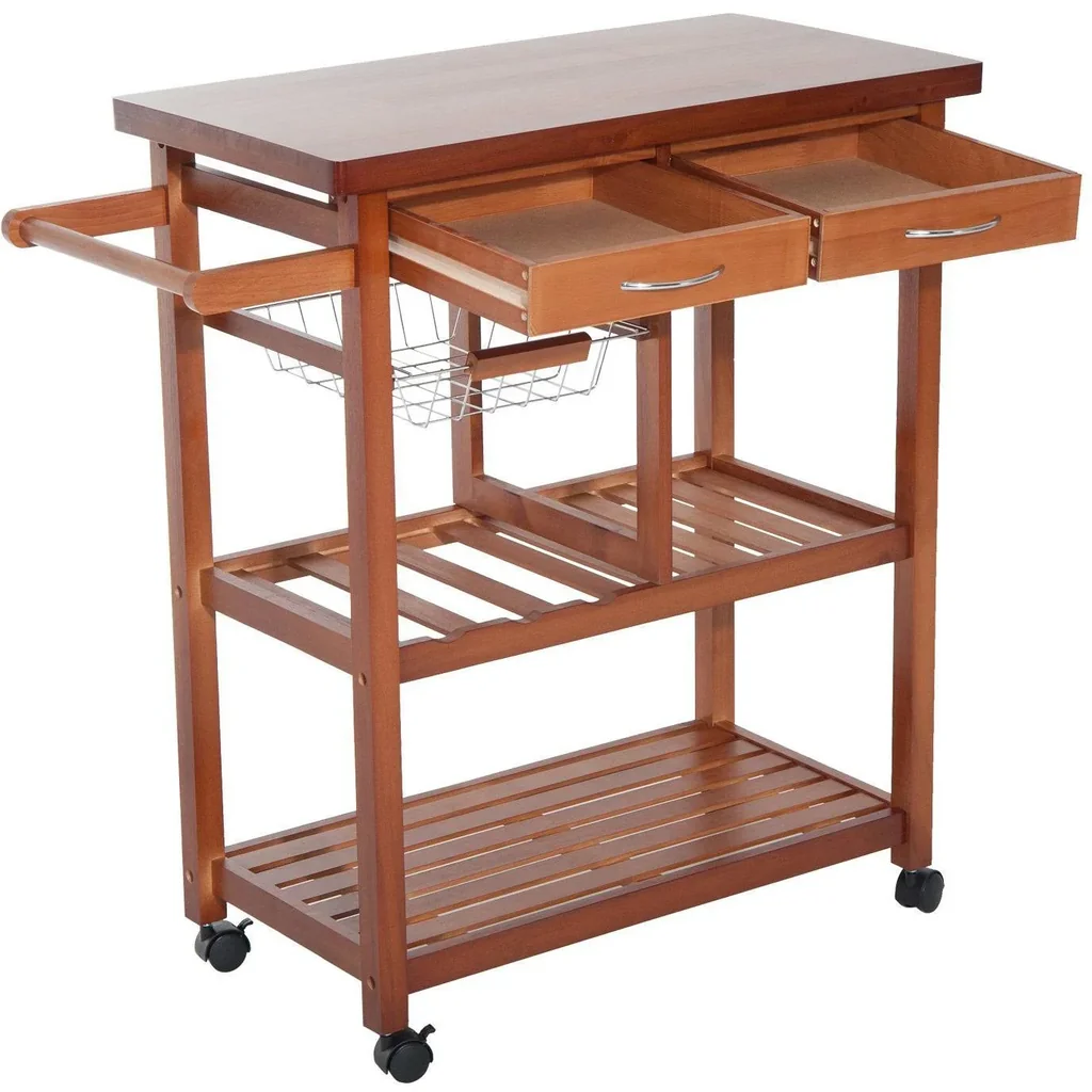 Küchenwagen Servierwagen mit Schubladen aus Holz
