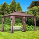 Pavillon Gartenpavillon Partyzelt Gartenzelt Festzelt Doppeldach 3x4m Schwarz+Kaffee