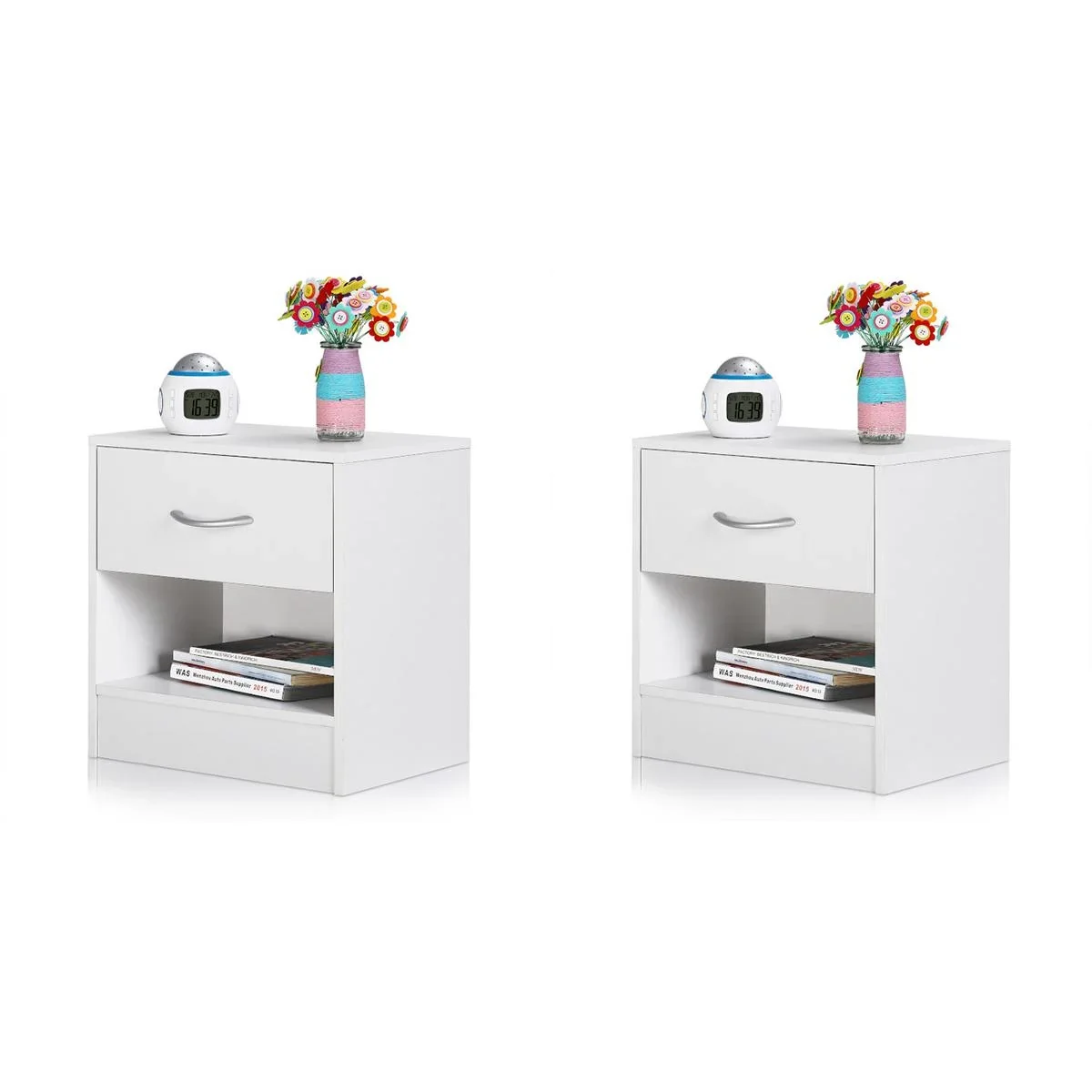 2 Stück Nachttisch weiß 39x28x41cm