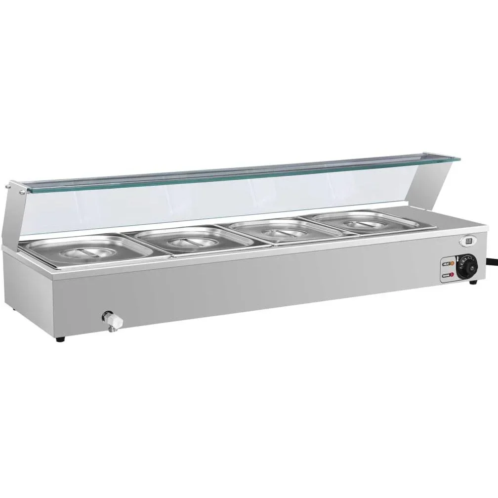 Speisenwärmer Bain-Marie mit 4 Schalen GN 1/2 aus Edelstahl