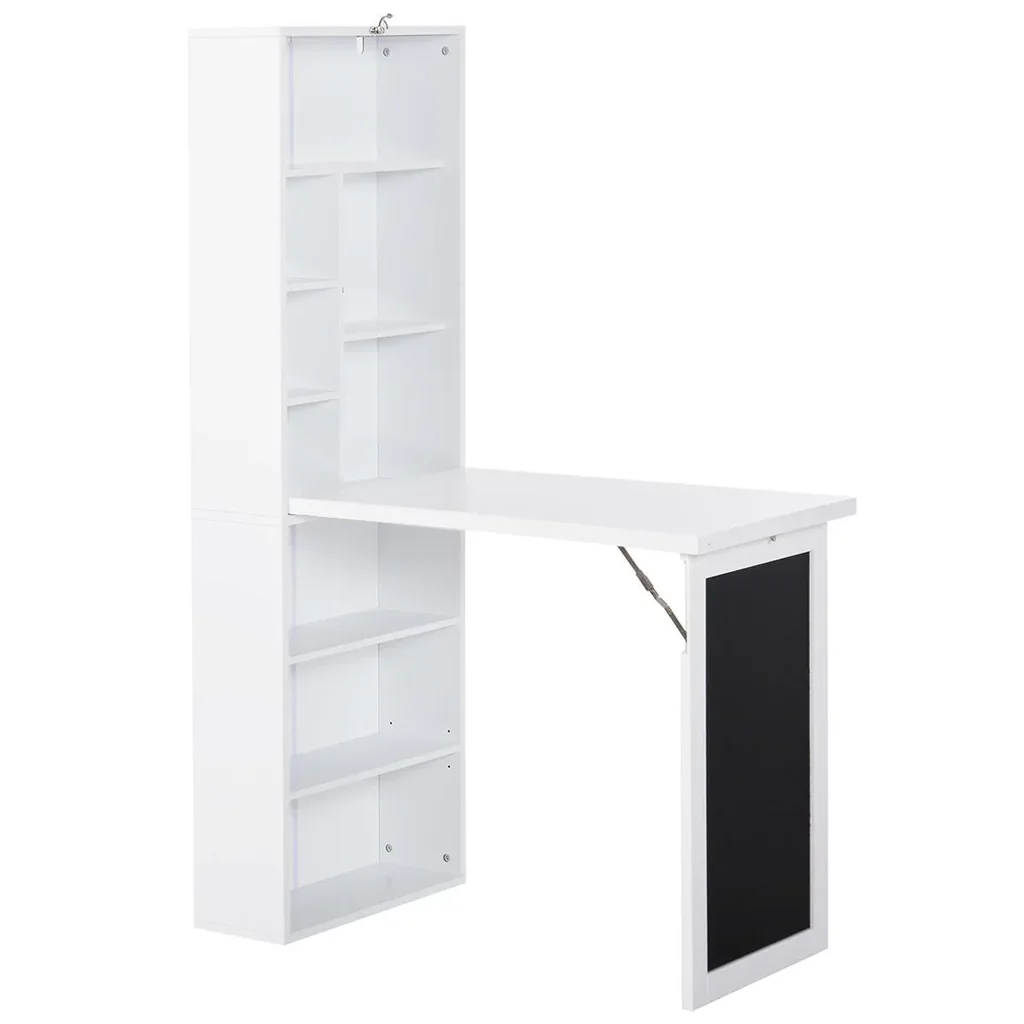 Schreibtisch klappbar mit 6 Fächer Bücherregal mit 3 Regale Computertisch Bürotisch E1 Spanplatte Metallrahmen Weiß 98 x