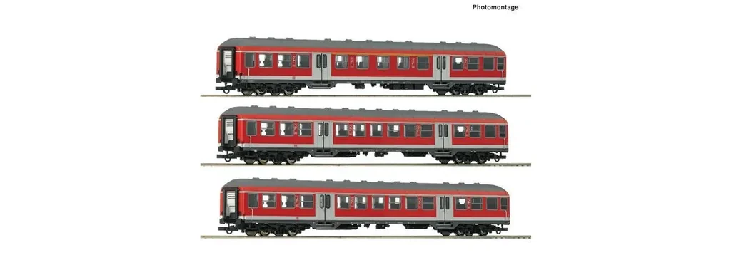 Wagenset mit drei Regionalzugwagen ex „Silberling“ der Deutschen Bahn