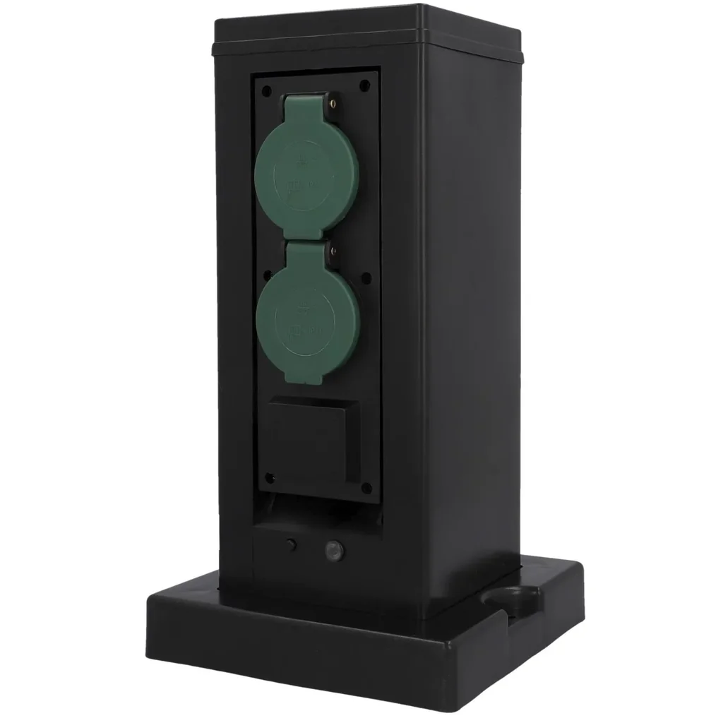 WIFI Gartensäule mit 4 Steckdosen, Farbe schwarz
