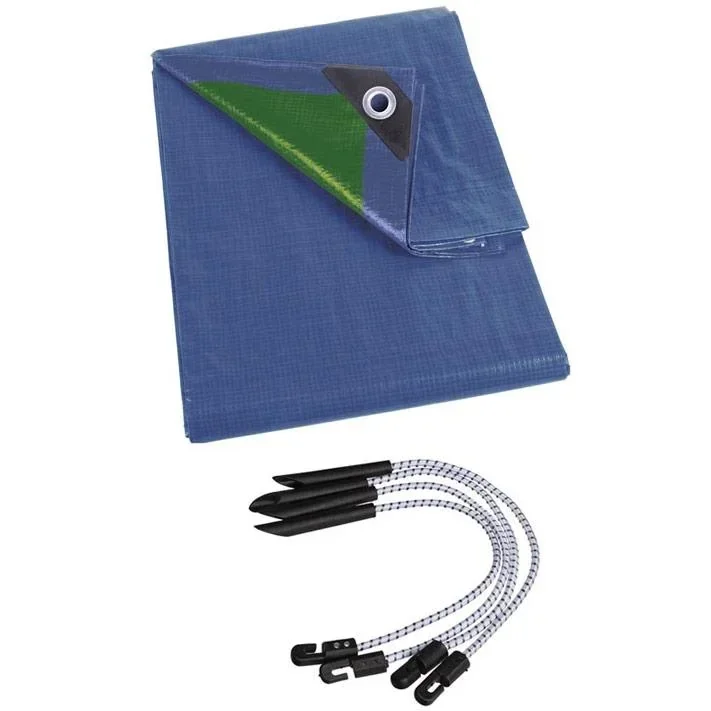 Plane - Blau/Grün - 6 x 10 m inkl. Spanner für Plane (4 Stück)