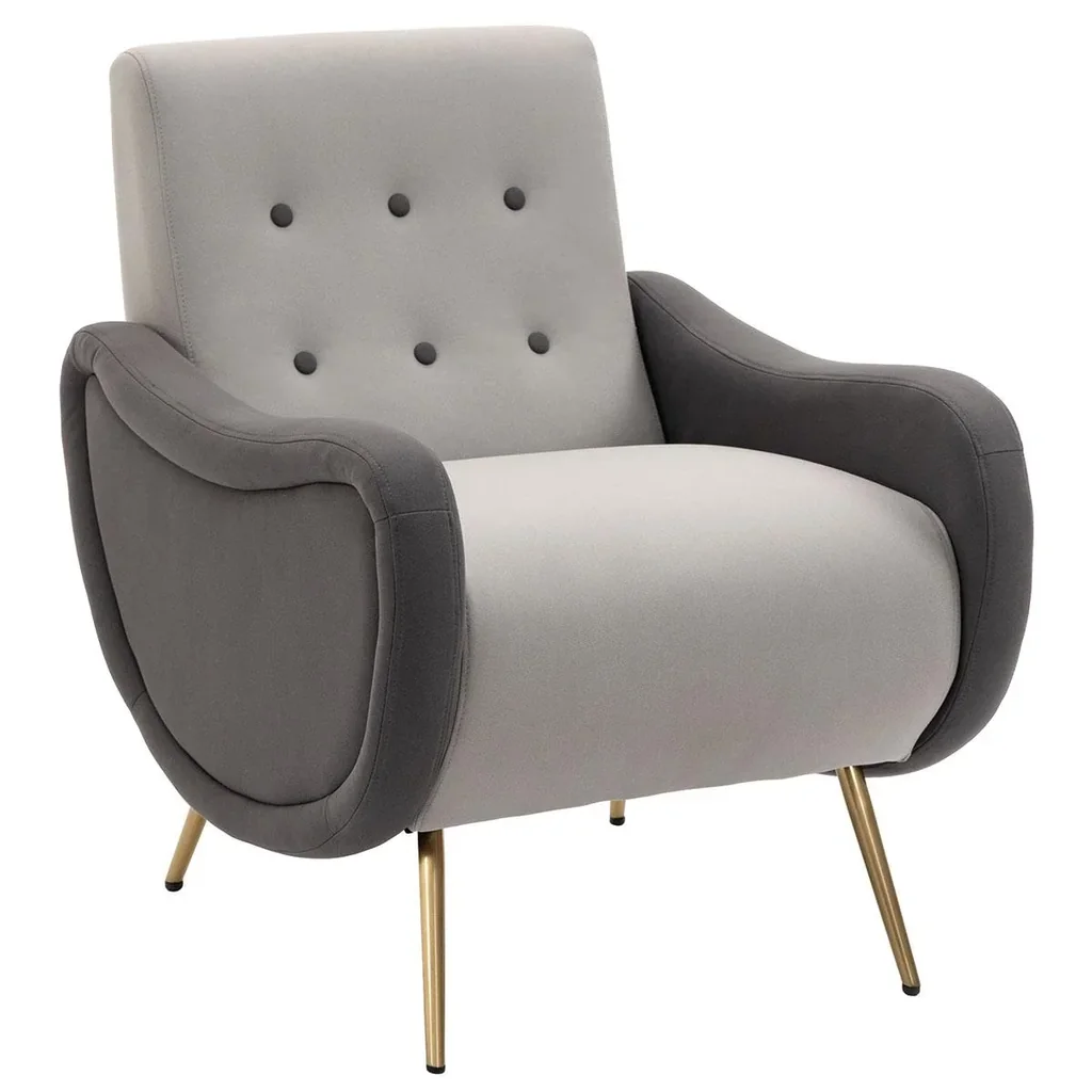 Einzelsessel Relaxsessel Einzelstuhl mit Tufting Eisenfüße Polyester Staumstoff Braun Grau 72 x 81 x 86 cm