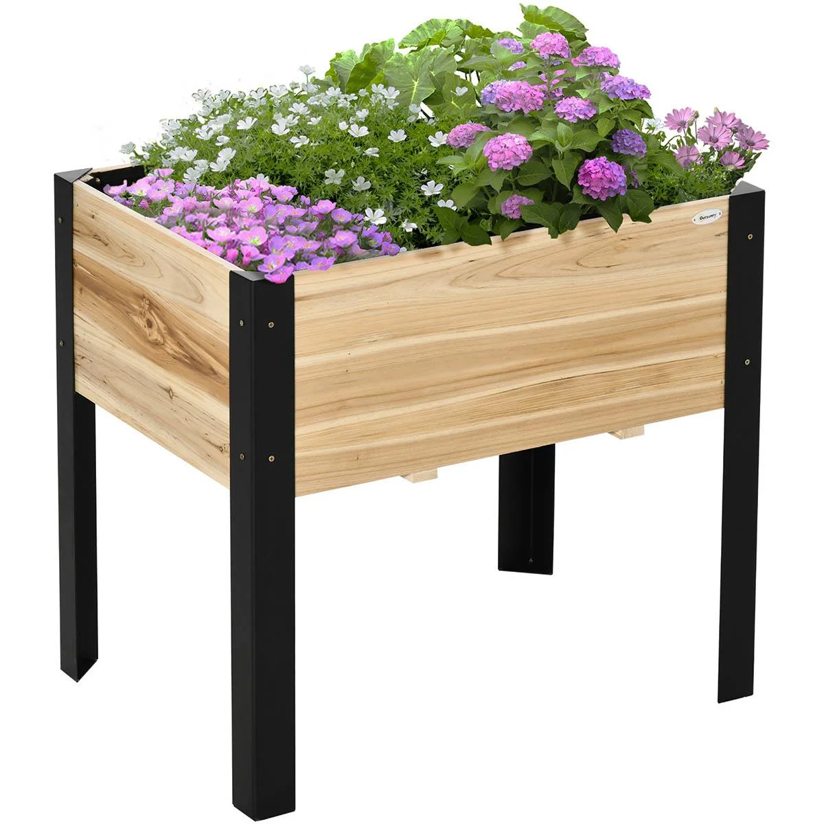 Hochbeet Pflanzkasten Blumenkasten Blumentopf Kräuterbeet mit Vliesstoff Massivholz Stahl Natur+Schwarz 80 x 60 x 74 cm