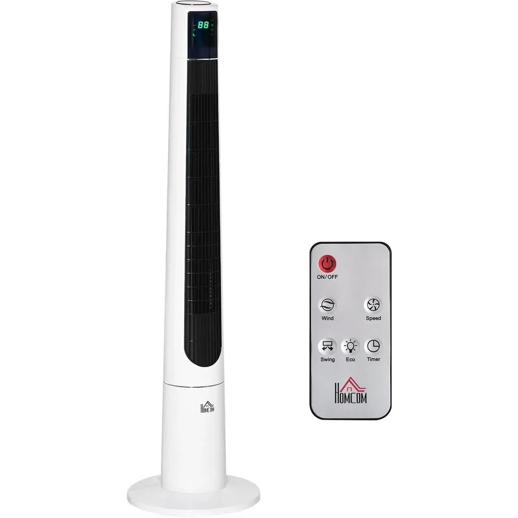 Turmventilator 118,2 cm mit Fernbedienung 3 Modi 3-Geschwindigkeiten LED-Anzeige 220-240V 50 W 12-Stunden-Timer Weiß