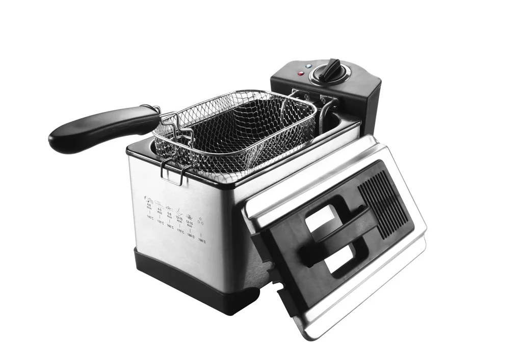 Edelstahl Fritteuse mit Sichtfenster und Dauerfilter, 3 Liter 2000 Watt