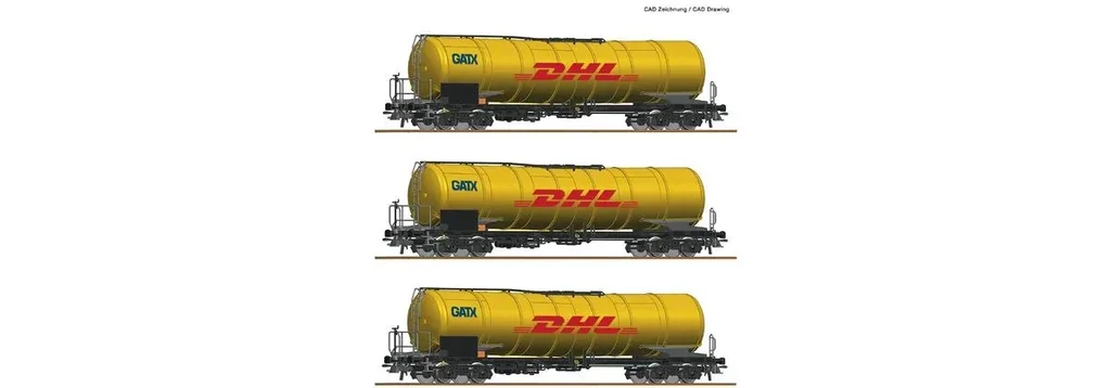 3er Set 4-achsigen Kesselwagen, Gattung Zacns, der GATX DHL