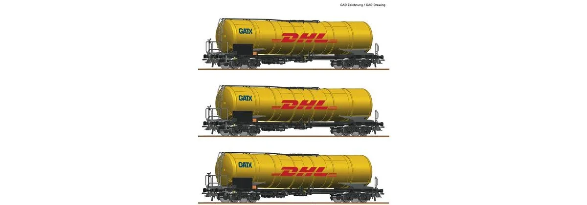 3er Set 4-achsigen Kesselwagen, Gattung Zacns, der GATX DHL