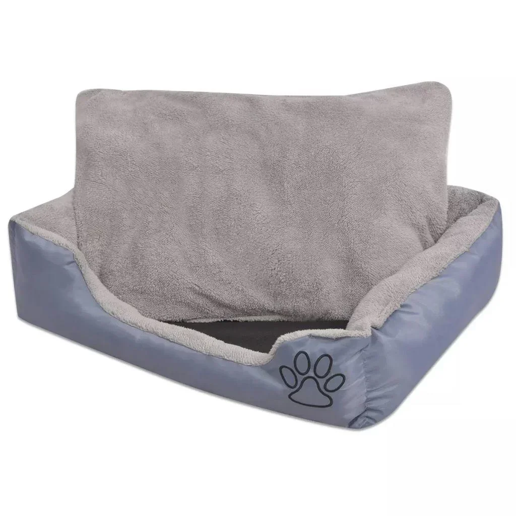 Hundebett mit gepolstertem Kissen Größe L grau