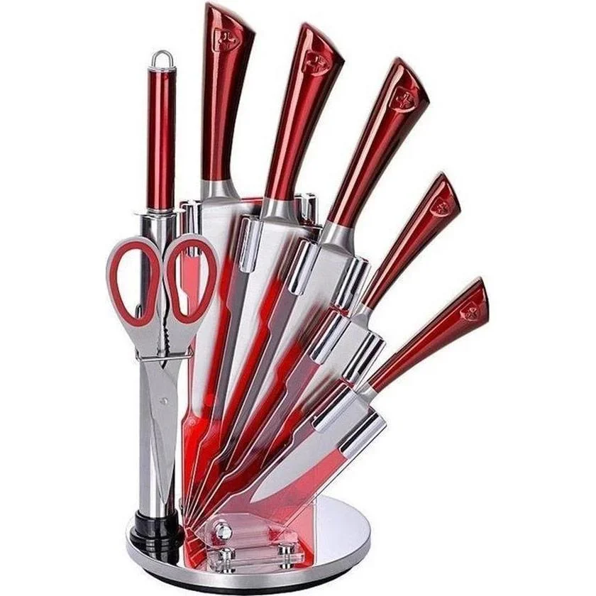 8-teiliges Messerset mit Messerblock - rostfreier Stahl - rot