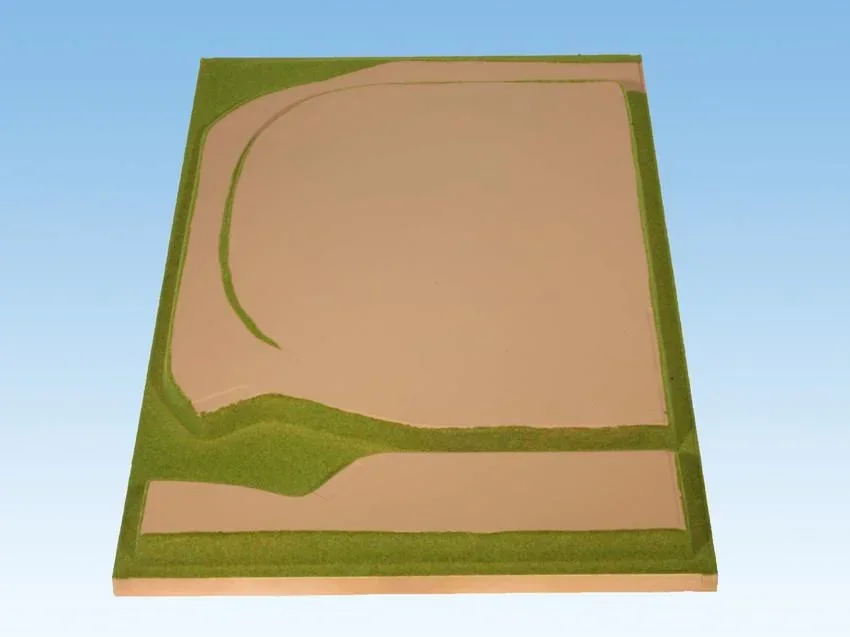 Anbauteil links Drehscheibe 70 x 120 cm, kürzbar auf 70 x 100 cm, Spur H0, TT, koloriert und begrast, auf Holzrahmen