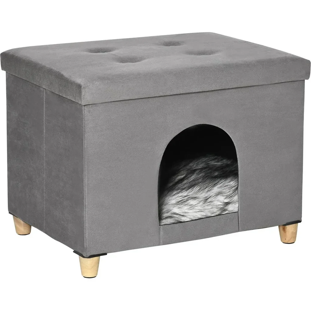 2-in1 Katzenhaus und Ottomane - Grau - 60 x 45 x 44,5 cm