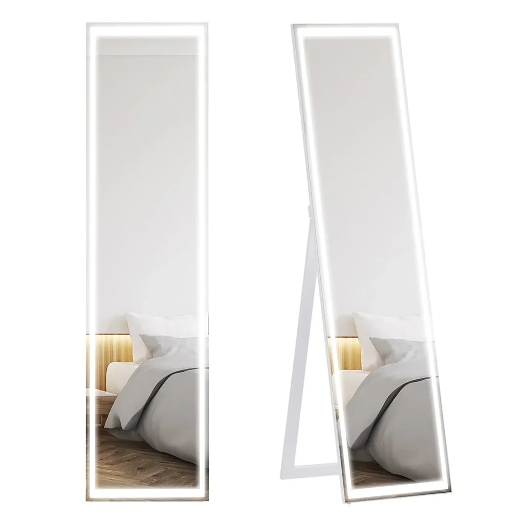 Standspiegel Ganzkörperspiegel Schminkspiegel erhöhte mit LED mit Fernbedienung wand montierbar boten-montierbar MDF