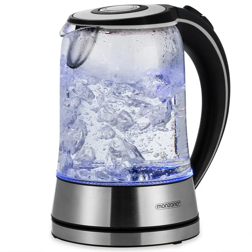 Wasserkocher silber/schwarz Glas/Edelstahl 1.7L