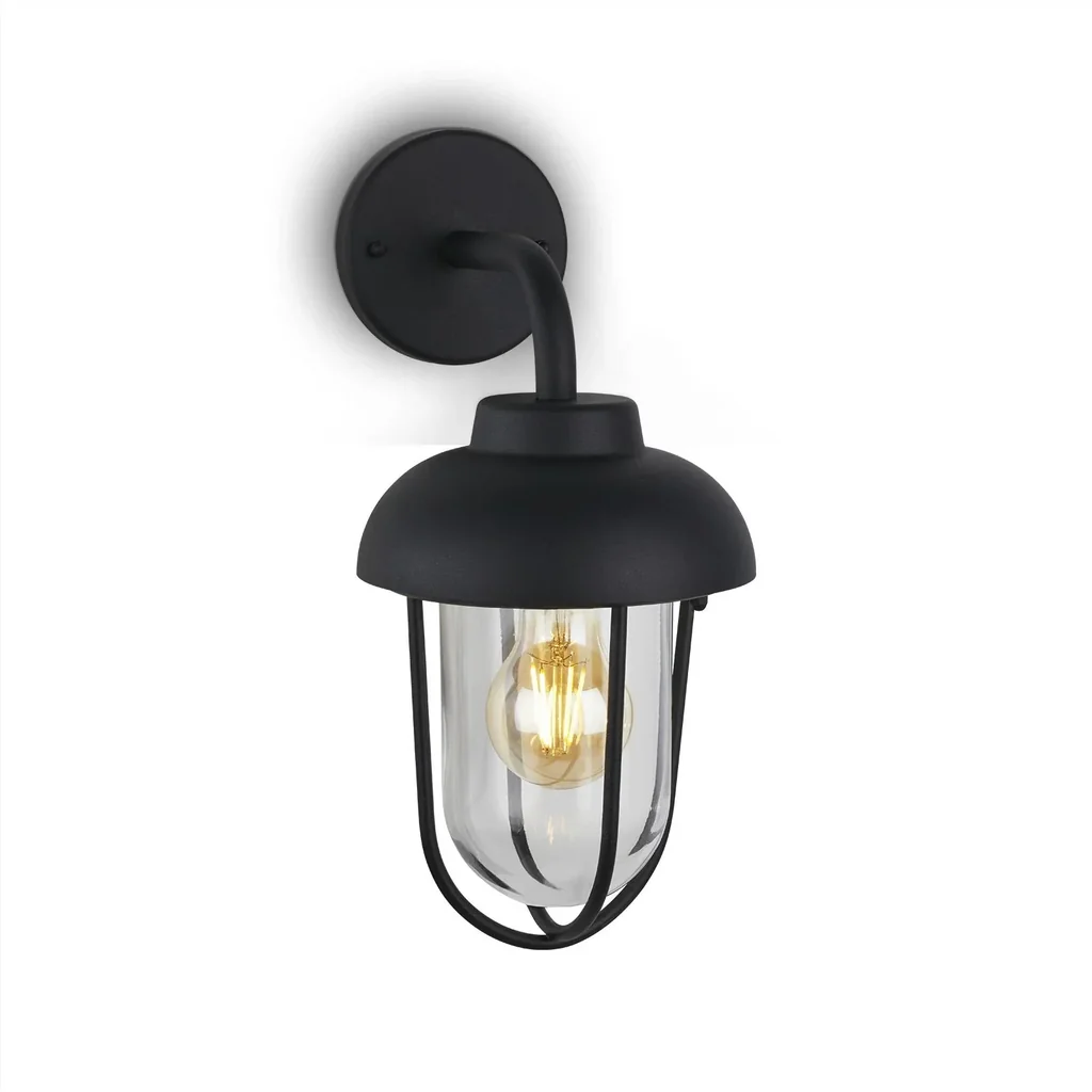 Außenleuchte 1-flammig, Metall-Glas / schwarz, IP44, E27 Fassung