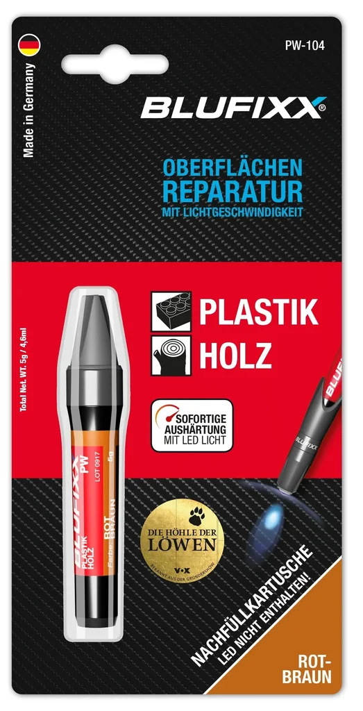 Ersatz-Kartusche 5 g für Reparaturstift Plastik und Holz, rotbraun