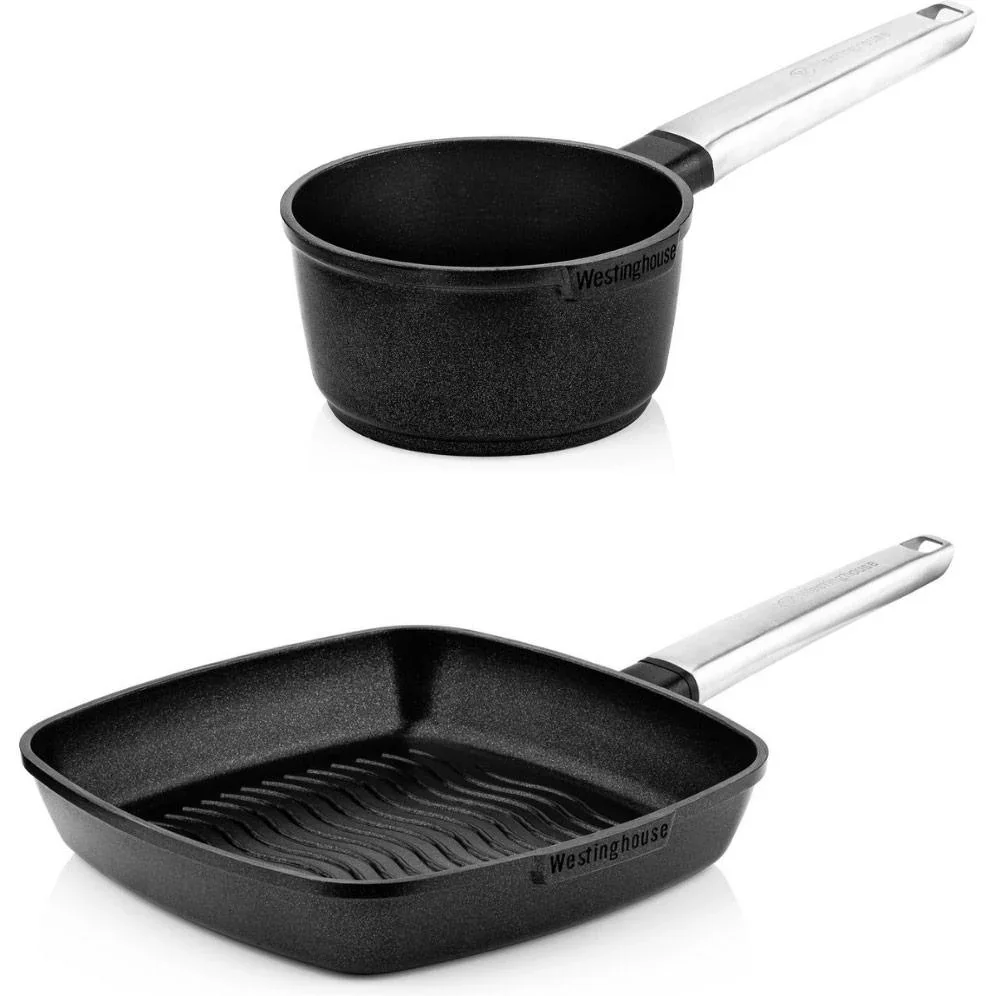 Performance Series Töpfe & Pfannen - Stielkasserolle 18 cm + Grillpfanne 28 cm - Schwarz