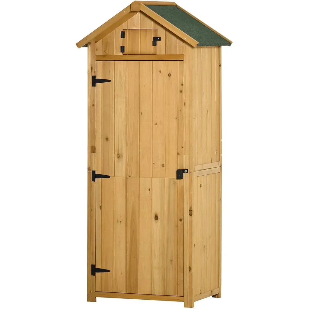 Gartenschrank Gartenhaus Gerätehaus Geräteschuppen mit Fachböden Asphaltdach Fenster Holz Gelb+Grün 77 x 54,2 x 179 cm