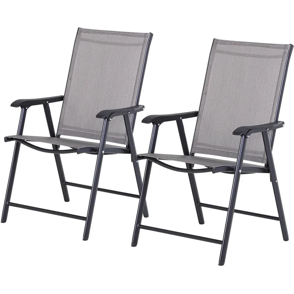 Klappstuhl mit Armlehne 2er Set Campingstuhl Angelstuhl Metall Grau 58 x 64 x 94 cm