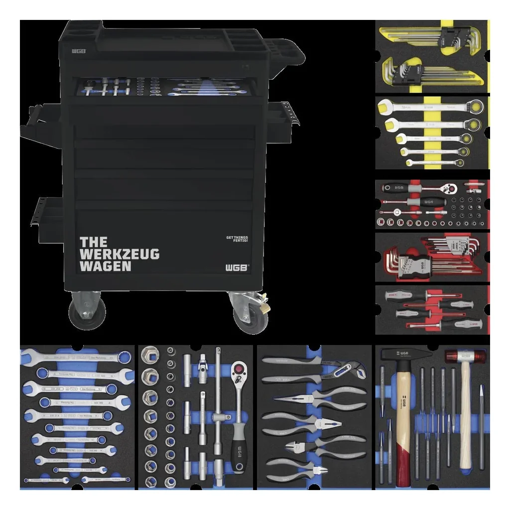 Werkstattwagen - 5 Schubladen, bestückt mit 9 Modulen, 140-teilig