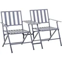 Doppel-Gartenstuhl mit Tisch klappbar grau