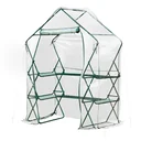 Gewächshaus Treibhaus mit Blumenregal Tomatenhaus Pflanzenhaus für Garten Stahl PVC Transparent+Grün 143 x 73 x 195 cm