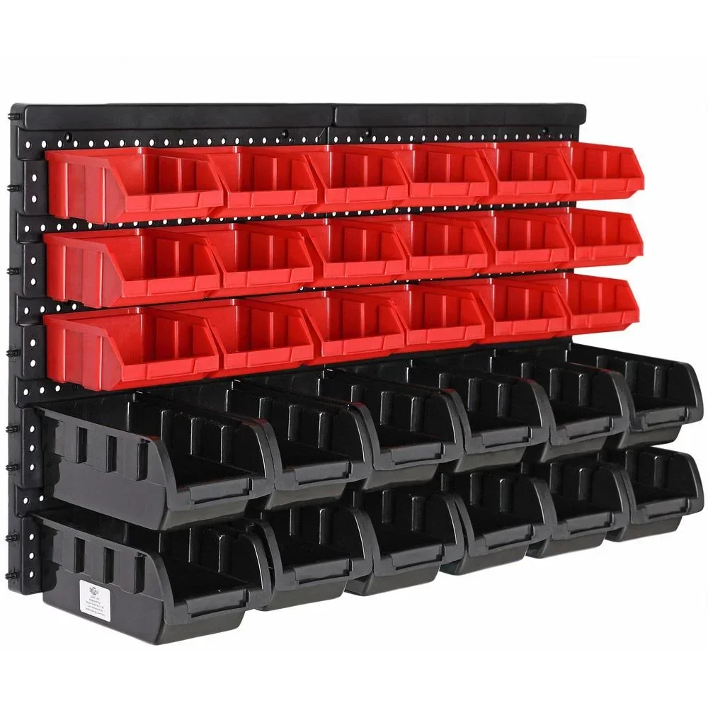 Werkzeugwand mit Stapelboxen 32 Stück - 2 Wandplatten 32x38x2 cm
