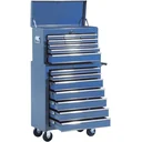 Fahrbarer Werkstattwagen, abschließbar mit 16 Schubladen, blau