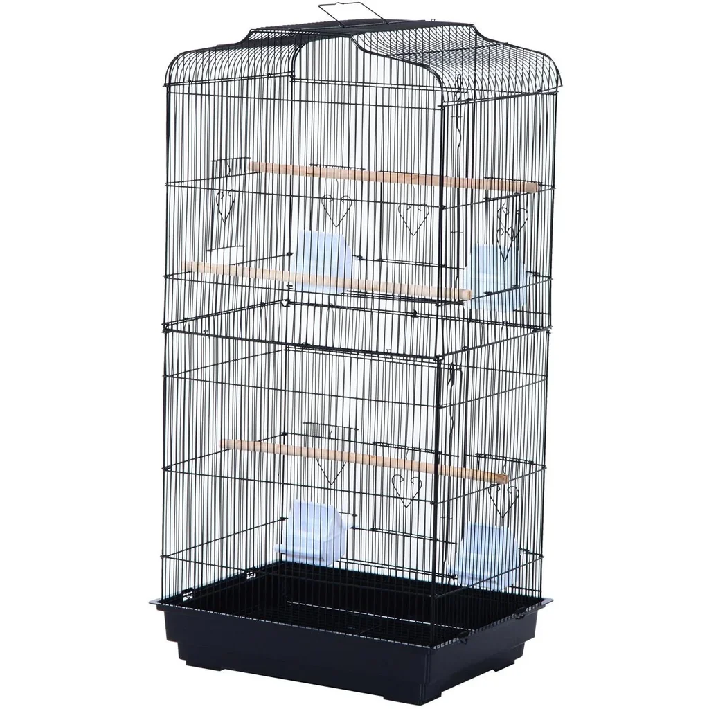Vogelhaus Vogelkäfig Vogelvoliere für Papagei Wellensittich Vogelbauer mit ausnehmbarer Bodenschale Schwarz 47,5 x 36 x