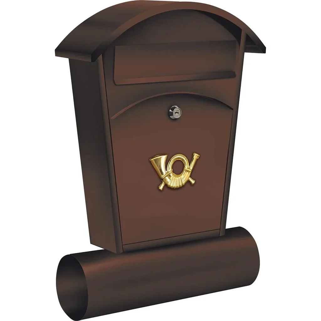 Briefkasten mit Zeitungshalter und 2 Schlüsseln - braun - 480x280x80 mm