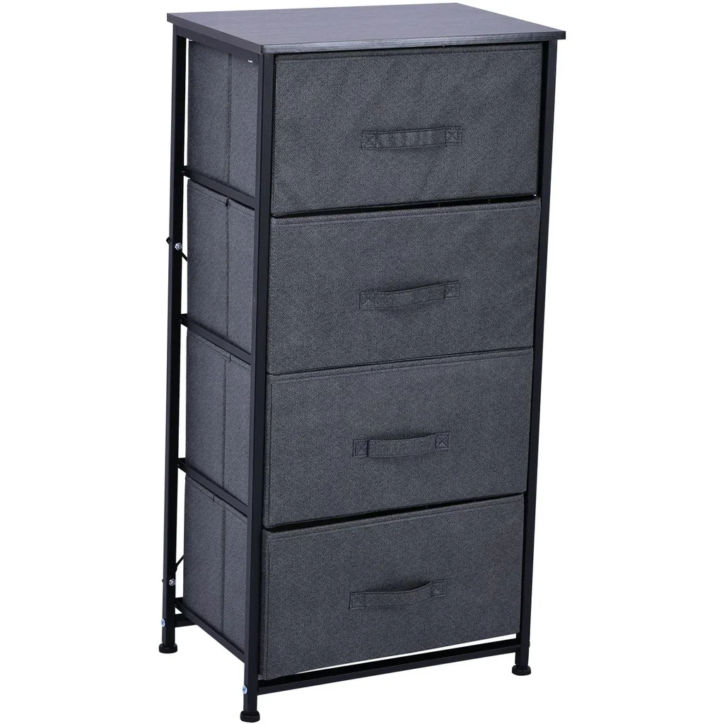 Schubladenschrank Aufbewahrungsschrank mit 4 faltbaren Stoffschubladen Metallgestell + Holz + Leinen Grau 45 x 30 x 92 c
